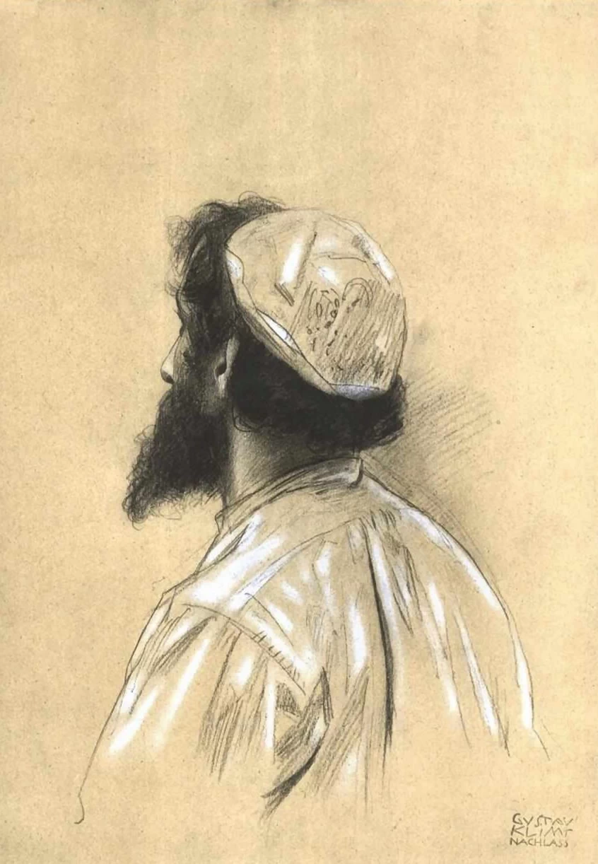 Giovane - uomo, con, berretto, e, barba, nel, profilo, perduto, diretto, a, sinistra